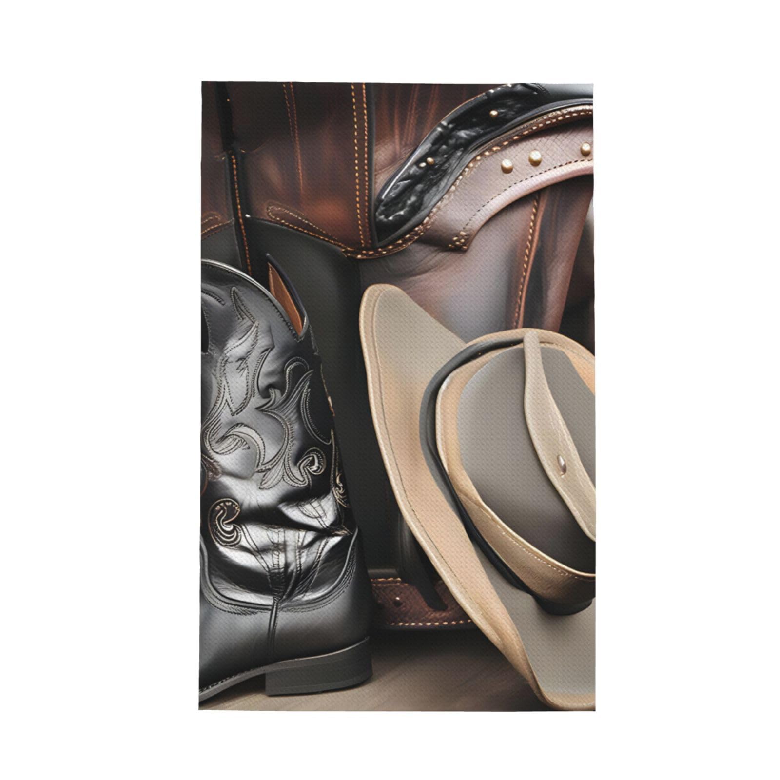 SXZVVBN Cowboy Black Hat Western Boots Super Absorbent Microfibre Waffle Towels Fast Drying Dish Cloths Home Cafe Barista