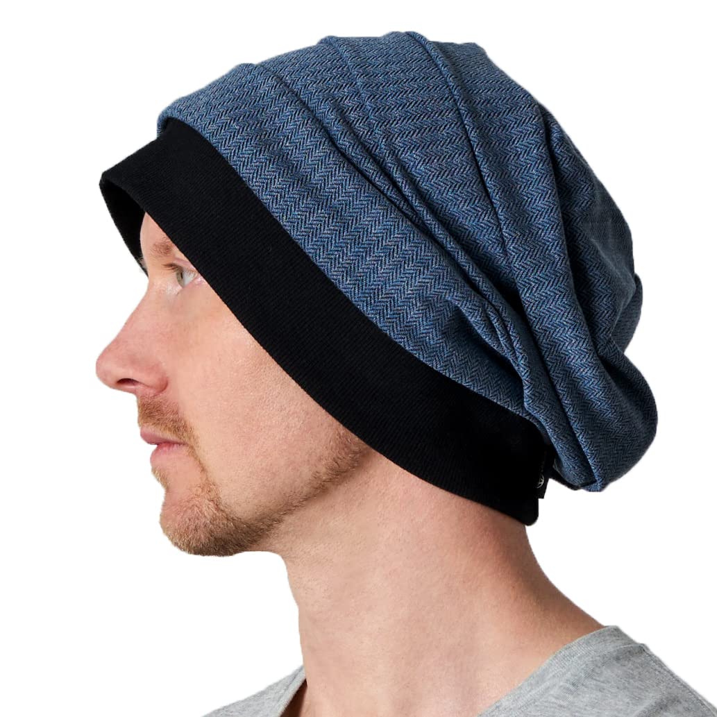 Charm Unisex Navy Mens Womens Beanie Slouchy Cotton - Baggy Oversized Hipster Hat Surfer Patterned Mens Beanie
