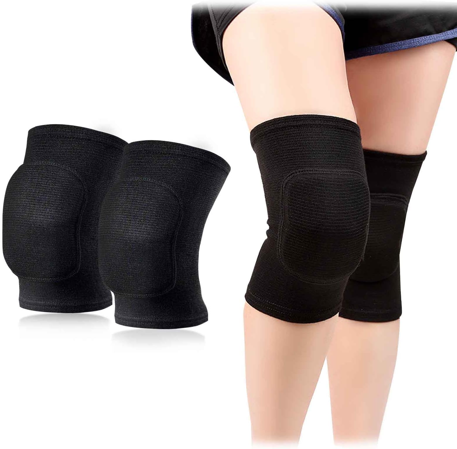 1 Pair Stretchy Knee Pads, Full Black Soft Brace Breathable Sleeve Protective for Dance Volleyball Football Yoga Tennis Cycling Jogging