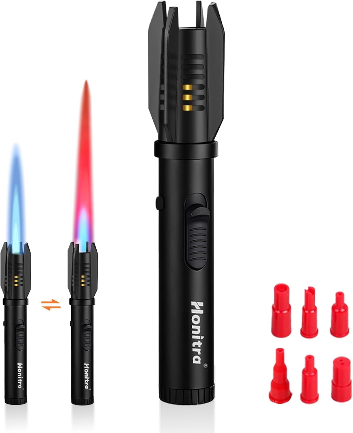 Torch Lighters, Butane Lighters, Adjustable Jet Flame Torch Lighters, Windproof Refillable Gas Torch Lighter Long Lighter for Candle, Grill, BBQ, Fireworks(Butane Not Included) (Black)