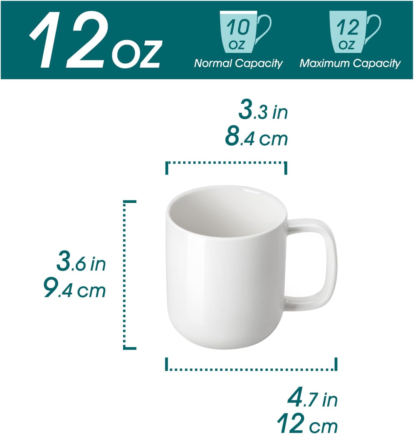 vancasso Porcelain Coffee Mugs Set, 12 oz Ceramic Coffee Cups for Latte Hot Tea Cappuccino Cocoa Milk Cups Set of 6, Dishwasher & Microwave Safe, White - Image 2