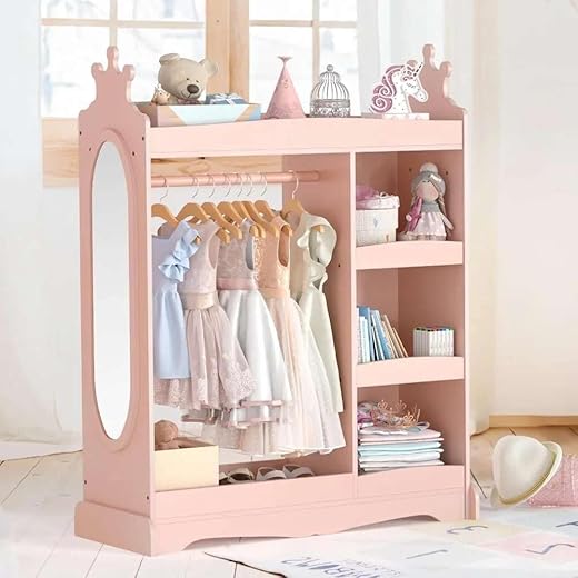 Kids Wardrobe Organizer with Mirror & Hooks