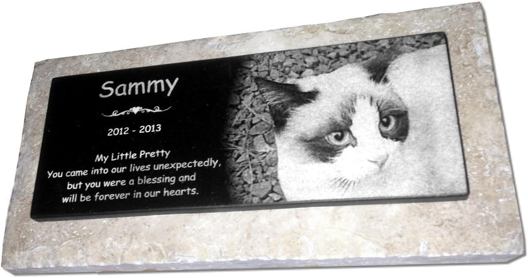 StoneArtUSA Personalized Custom Engraved Granite/Pavestone Pet Memorial by Eric Marker Gravestone Garden Stone Monument Memorial Laser Etched w/Photo Dog Cat Horse Pets (MPV)