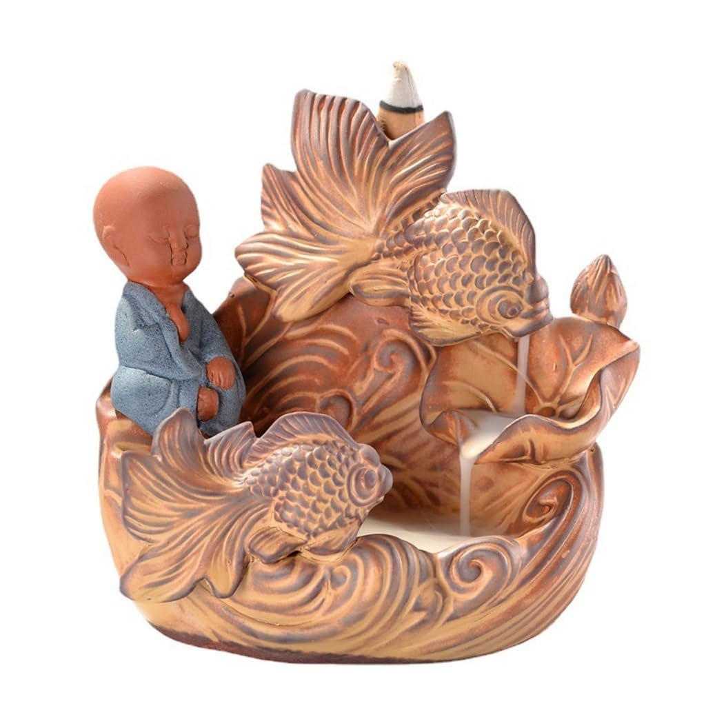 Brûleur d'encens à refoulement en céramique avec motif étang de lotus