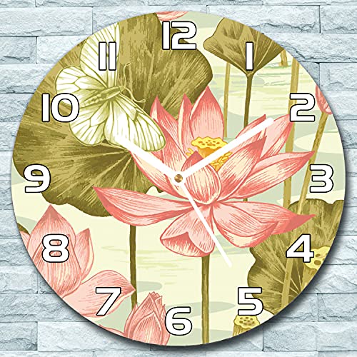 Horloge fleurs florales rétro vintage botanique en verre 30 cm