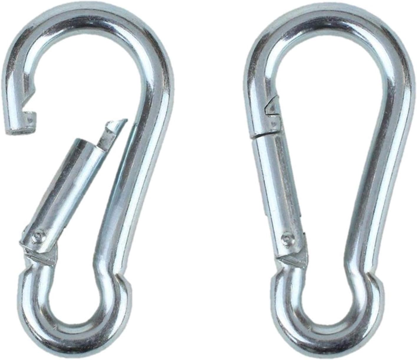 Fitcozi Heavy Duty Safety Lock Cable Attachment,Stainless Steel Spring Snap Hook Carabiner/Hook Swing Connector Multipurpose,SnapHook for Weight-Lifting Mountain Climbing Gym Silver (Pack of 2)