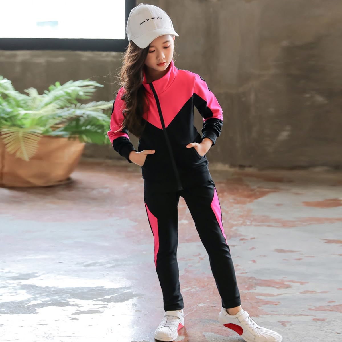linboo Kinder Jogginganzug Mädchen Trainingsanzug 2tlg Sportanzug Bekleidungsset Sweatjacke und Jogginghose Freizeit Anzug