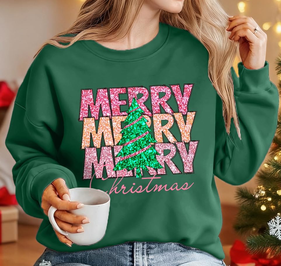 Christmas Sweatshirts for Women Merry Sweatshirt Funny Santa Claus Graphic Shirt Xmas Holiday Pullover Tops - Image 2