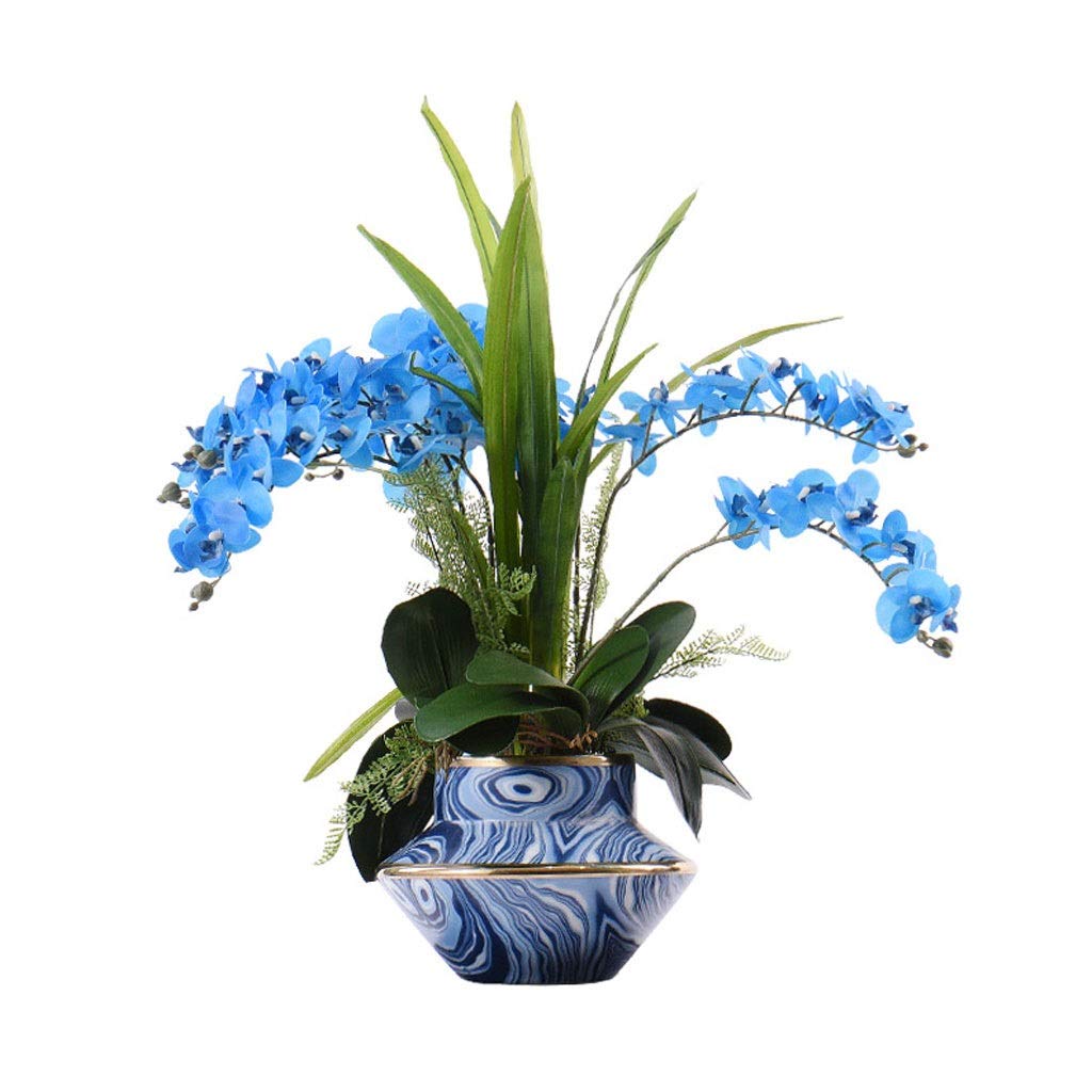 MYUYEE Home Garden Nordic Gold-Plated Blue Ceramic Vase Fake Potted Plant, Villa Hotel Family Wedding, Artificial Bonsai Artificial Plant