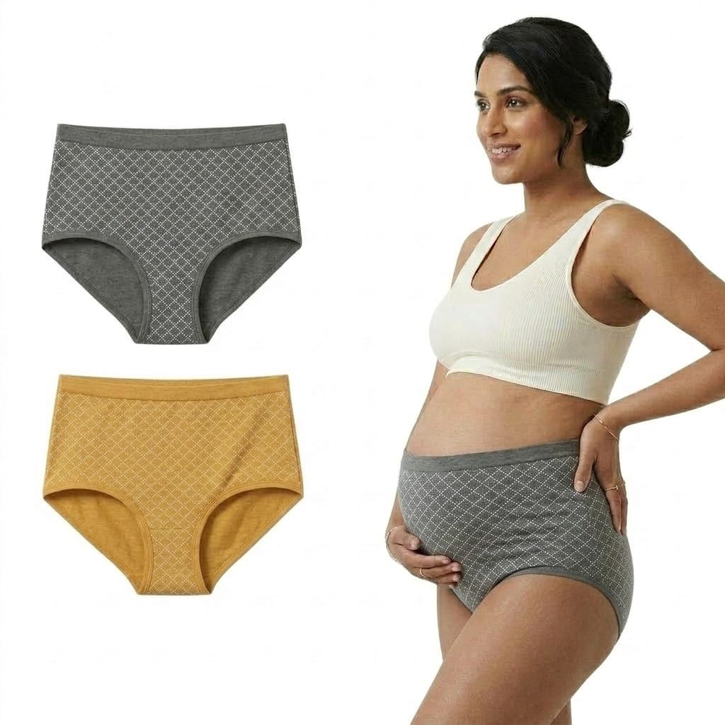 Women's Maternity High Waist Underwear Cotton Pregnancy Panties Soft Stretch Breathable Belly Support Seamless Fit Anti Comfortable Daily Use for Pre Post Pregnancy panty (free size) (2 pcs)-image-36