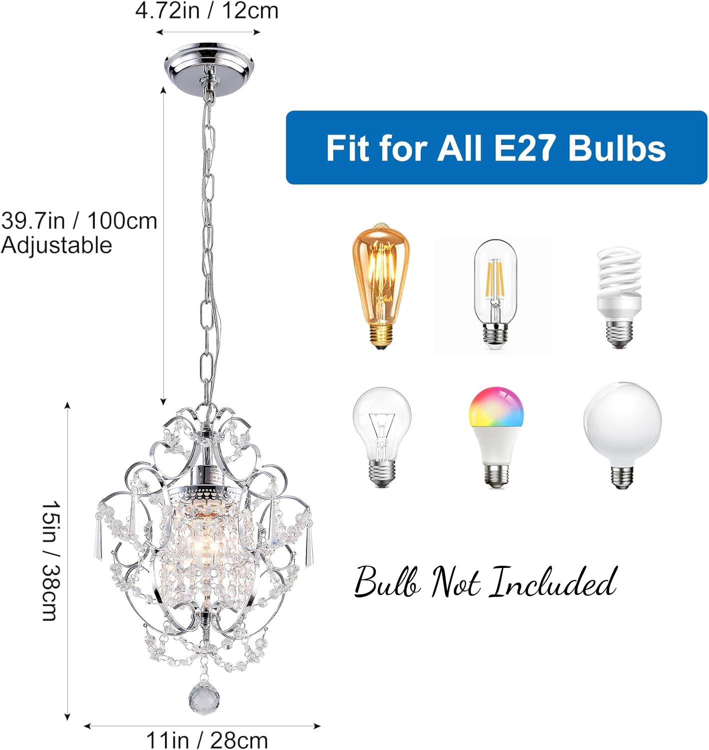 Prop It Up Elegant Crystal Chandelier with Heart Accents, 29 cm Diameter, Without Bulb 2