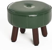 OAKVIVO 13in Small Round Faux Leather Ottoman Footstool - Green Pouf Foot Rest with Non-Skid Legs for Couch, Desk, Living Room 13x13x10.2in