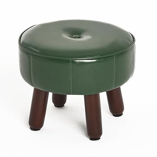 13in Small Foot Stool Ottoman, Round Faux Leather Foot Rest