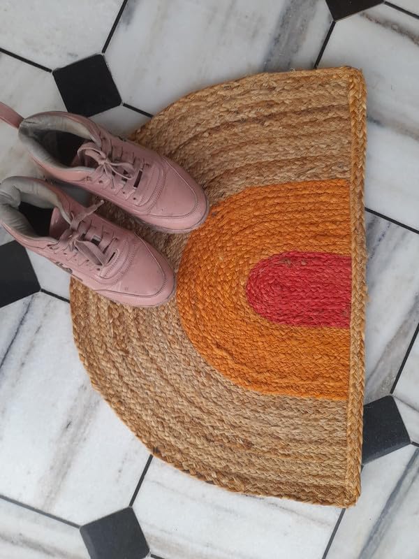 Miniatura 5 de Jaipur Art & Rugs - Tapete para puerta delantera de yute natural hecho a mano indio, tapete medio redondo, 30 x 50 pulgadas, tapetes para puerta al