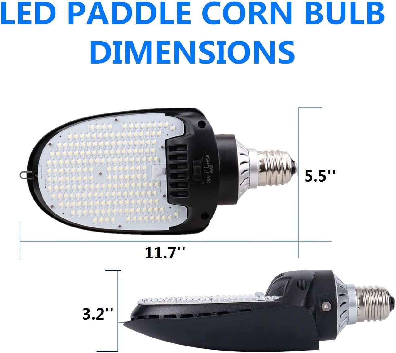 115W 95W 75W Adjustable LED Corn Bulb E39 Large Base 5000k Daylight Shoebox Light Retrofit Kits for Street lamp, Garage Warehouse High Bay Parking Lot Indoor Outdoor Lighting