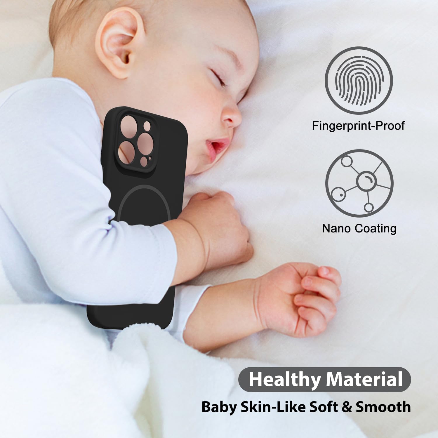 oakxco for iPhone 14 Pro Case Silicone Mag Safe, Magnetic Slim Thin Phone Case Compatible with Magsafe, Women Girls Cute Girly Aesthetic Soft Rubber Gel Safecase with Camera Cover, Black - Image 7