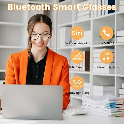 Miniatura 2 de Lentes inteligentes anti luz azul para mujeres y hombres, lentes Bluetooth con micrófono integrado, auriculares de oído abierto, altavoz, sonido