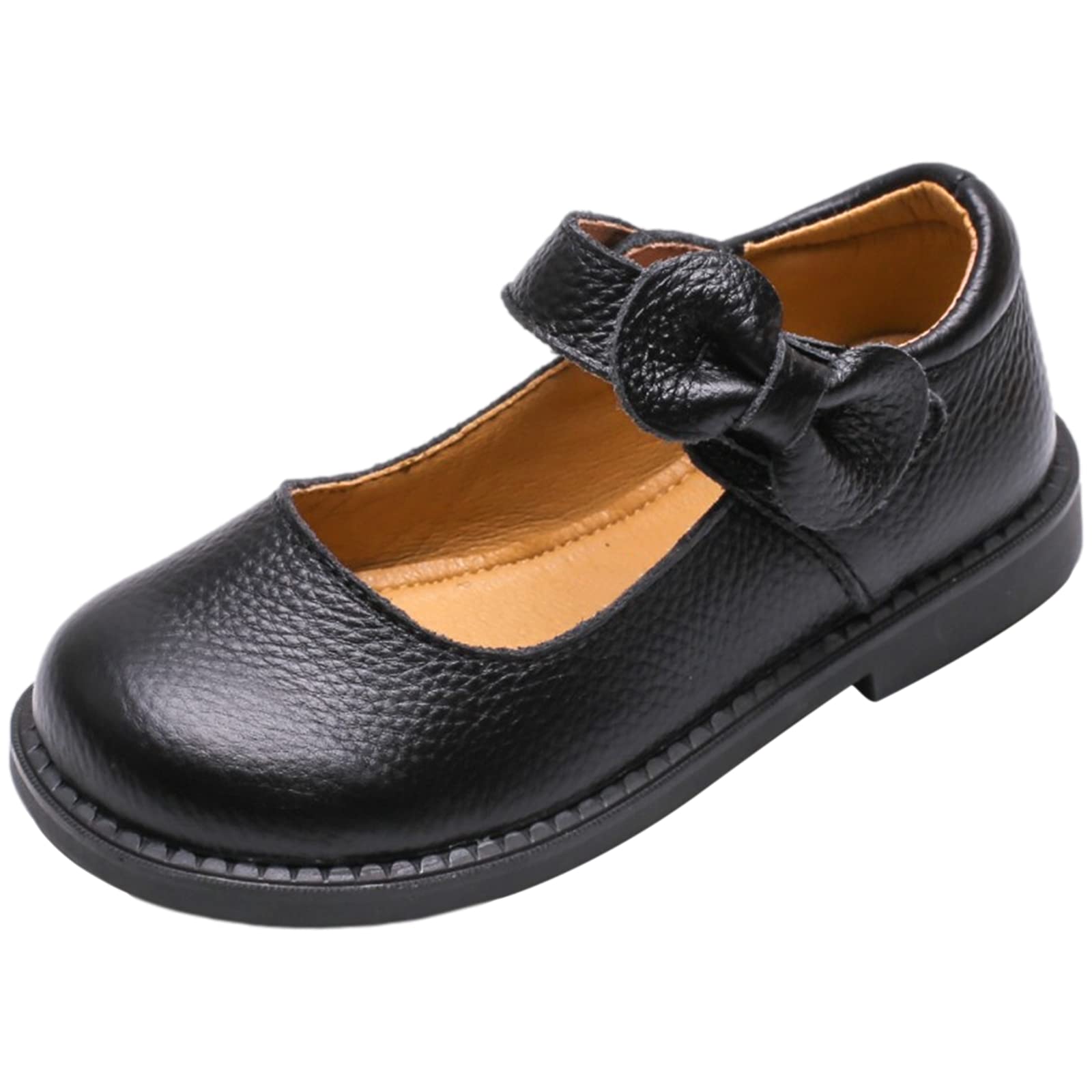 rismart Cuero Merceditas Niñas Uniforme Zapatos para Colegio con Arco