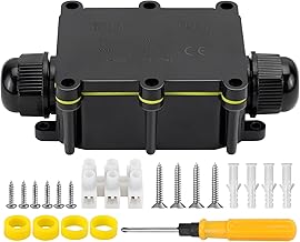 2 Wege Wasserdichte Abzweigdose ip68 Verteilerdose Außen Wasserdicht Kabelverbinder Aussen mit Schraubenzieher für Kabeldurchmesser Ø 4mm-15mm Schwarz