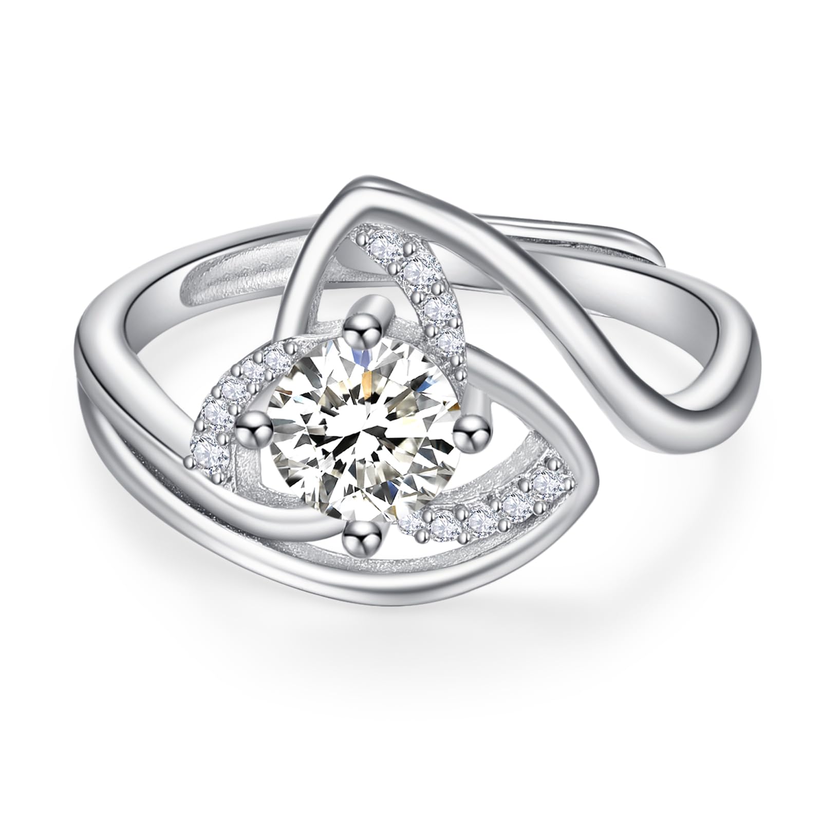 KINGWHYTE Keltischer Knoten Ring für Frauen 925 Sterling Silber Triquetra Trinity Ringe Cubic Zirkonia Versprechen Verlobungsring Keltischer Schmuck Hochzeitsgeschenke für ihre Frau Verlobte