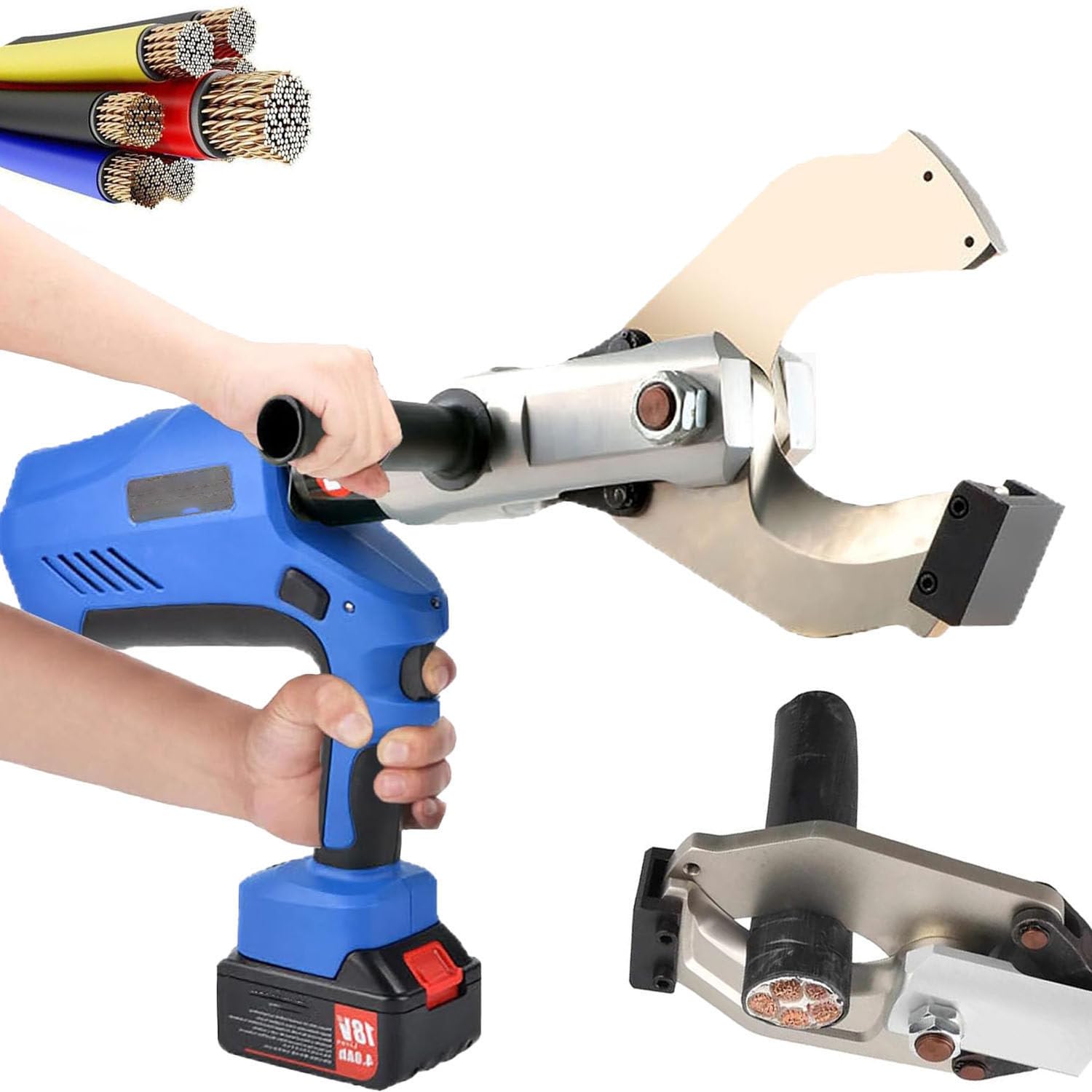 IUokLU 150KN-250KN Cordless Cable Cutter Handheld Cable Cutting Tool with18V/4.0Ah Lithium Battery for Max120mm Copper/cu/al Cable (120C)