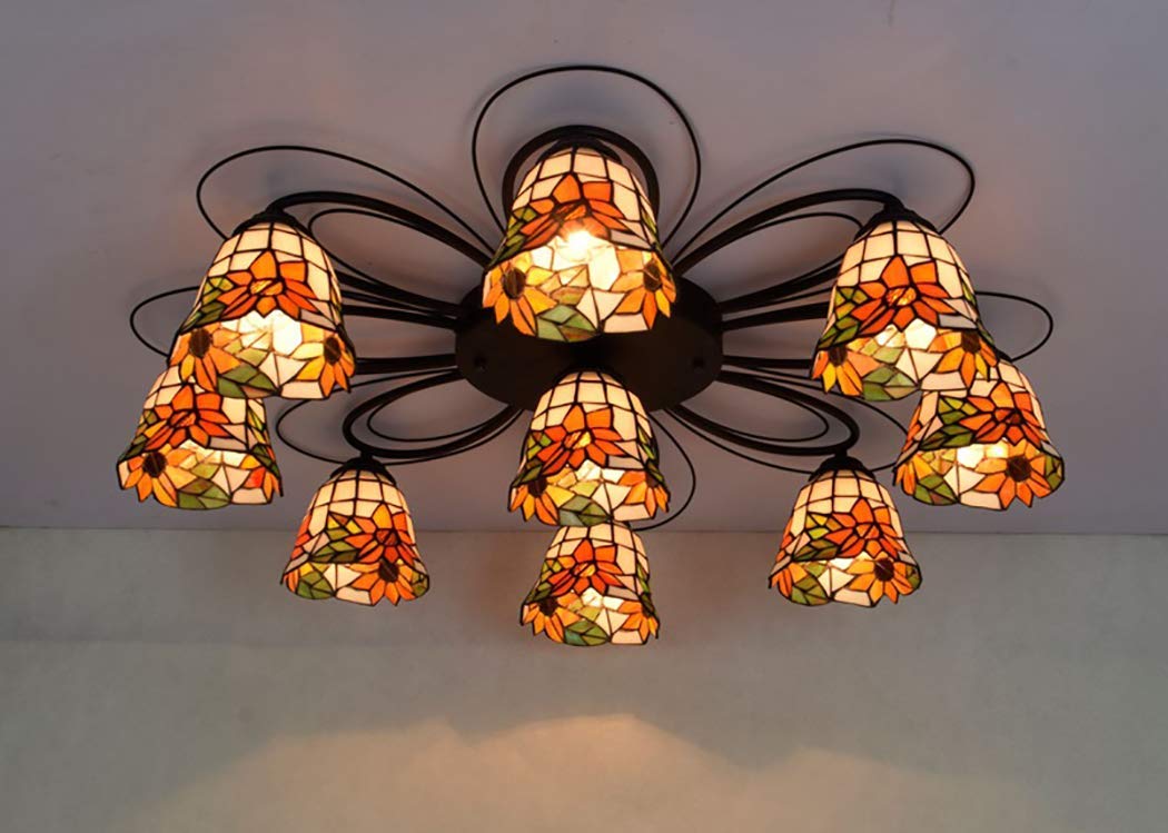 YNIYUJKL Retro Chandelier Vintage Baroque Tiffany-Style Chandelier Carved Beautiful Glass Lampshade Chandelier Large Multi-Head Ceiling Chandelier Inverted Ceiling Chandelier