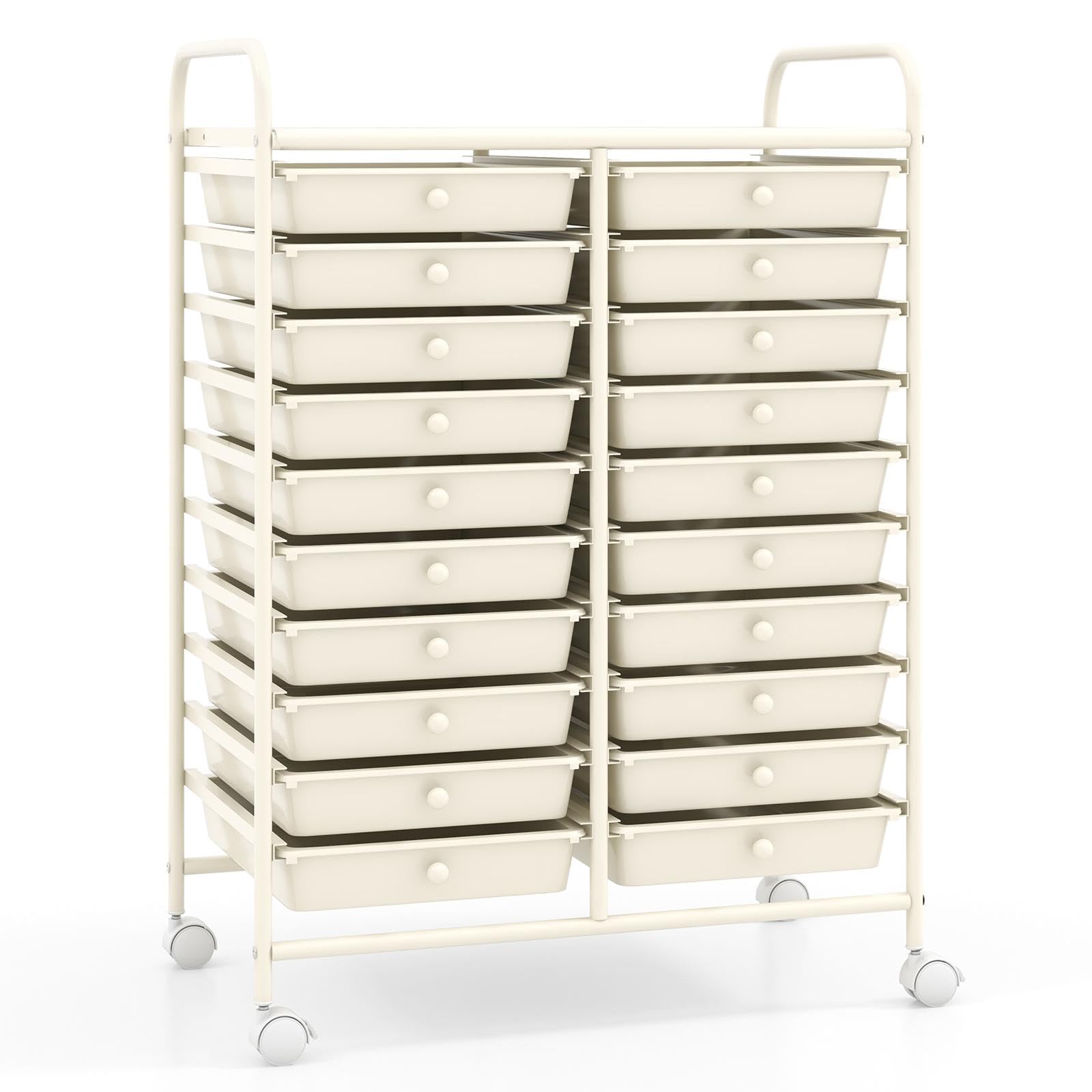 TANGZON 20 Drawers Mobile Storage Trolley, Multipurpose Rolling Cart with Lockable Wheels, Utility Trolley Unit for Home Office Organisation Stationery Beauty Salon (White)