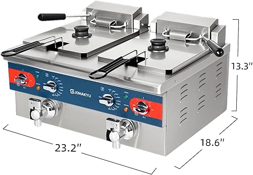 Miniatura 10 de JOHAKYU Freidora comercial de 6L con canasta, freidora eléctrica con temporizador, drenaje, cabezal de freidora oscilante, freidora eléctrica de 120