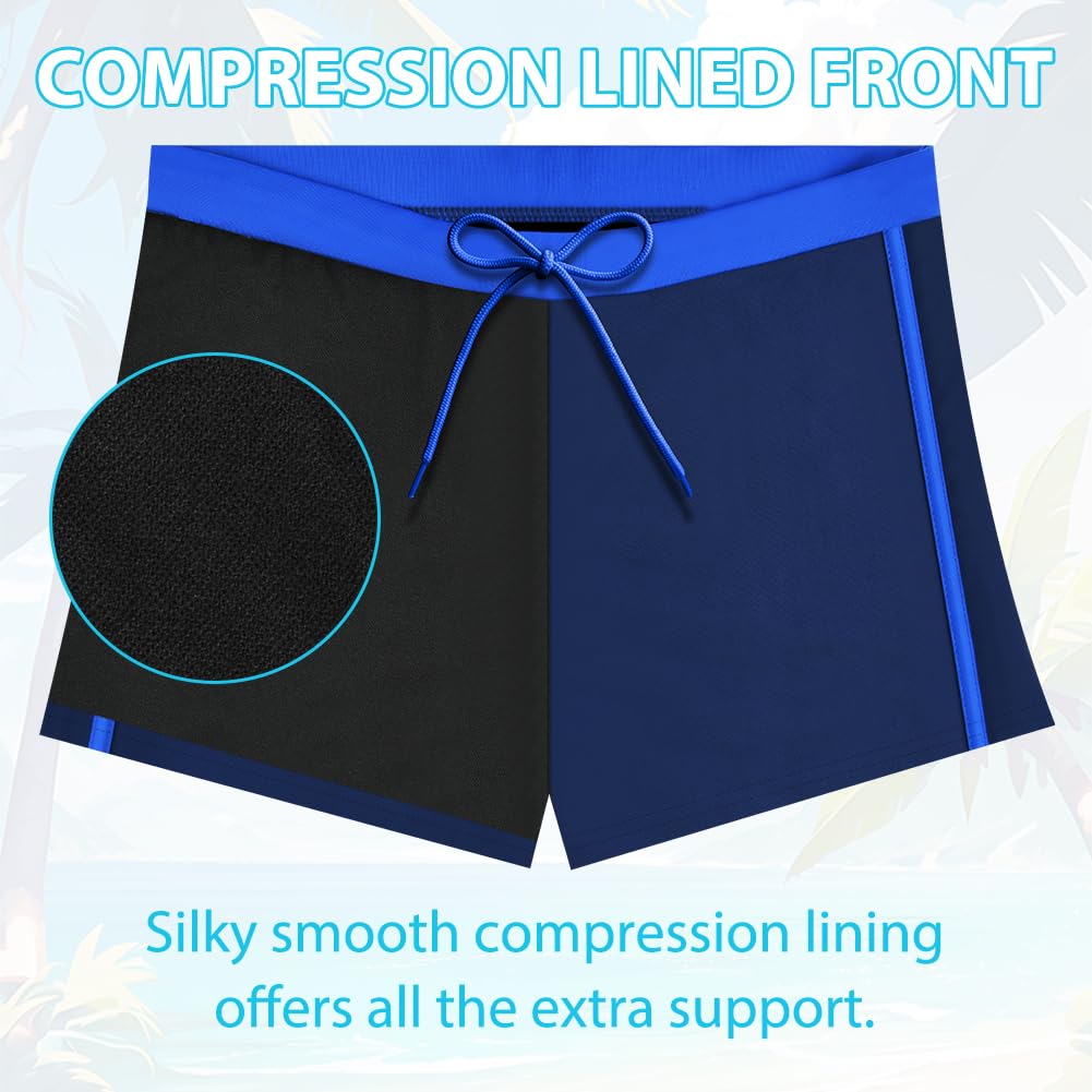 Bañador Niño Ropa de Baño Quick Dry Forro Compresión Calzoncillos Bóxer Pantalones Cortos Natación Cordón Forro Antirozaduras 7-14 años