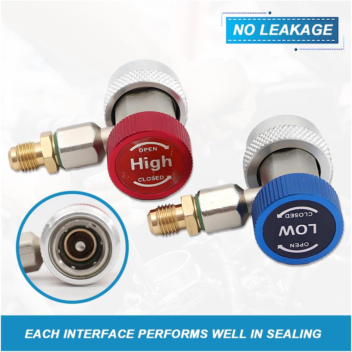 R134a A/C Refrigerant Quick Coupler Adapter Set, Adjustable High & Low Pressure Connectors with 1/4" Flares, Air Condition Manifold Gauge Hose Fittings for Refill and Maintenance (R134a)