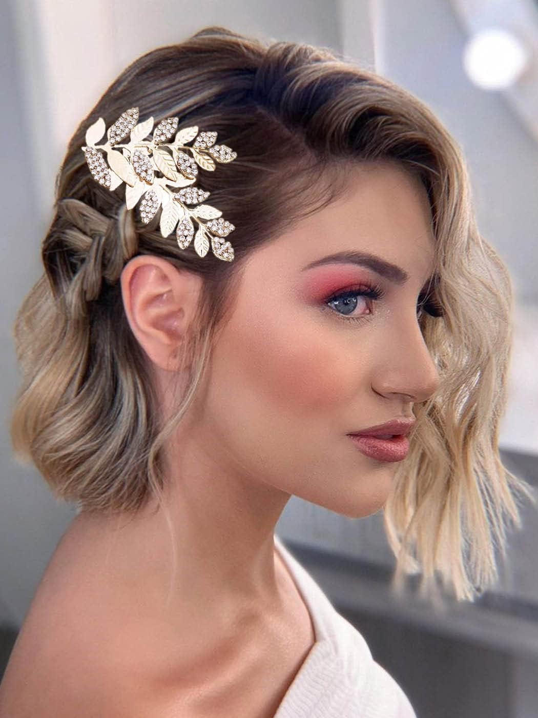 Yean Gold Bridal Hair Comb Leaf Wedding Hair Piece Crystal Hair Accessories for Women and Girls
