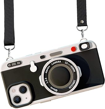 Vintage Camera Phone Cases for iPhone 11 Case, Emily in Paris 3D Cute Protector Protective Phone Case with Strap Apply to iPhone 11 Black