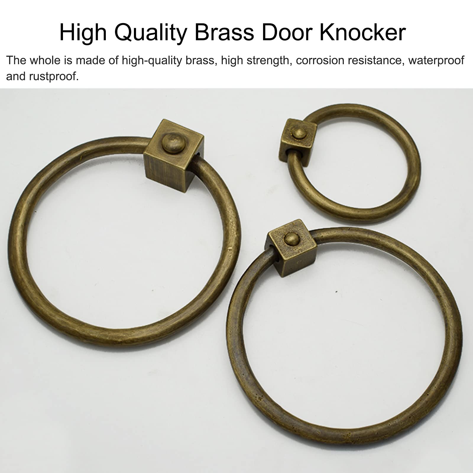 Wswqop Decorative Brass Door Knocker – Retro Style Ring Pull, Die-Cast With Thickened Base, Bronze Finish