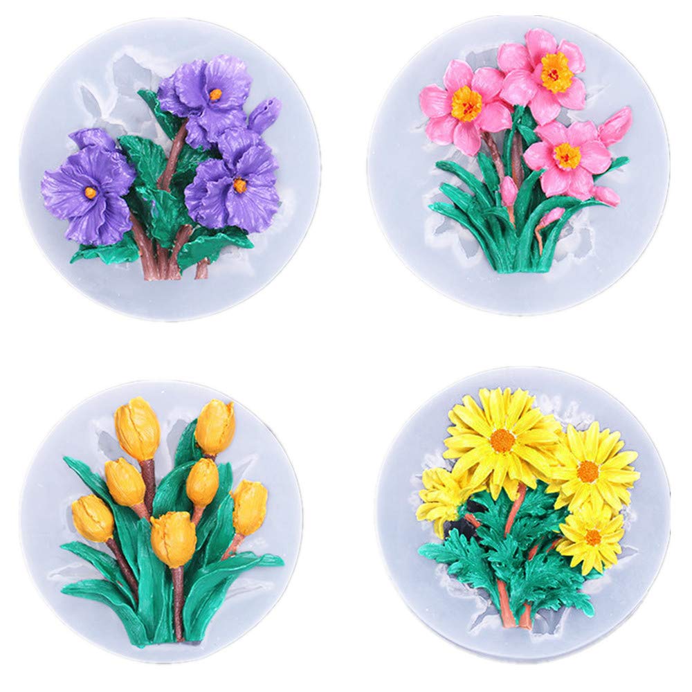 4 Stampi In Silicone A Forma Di Fiore - Per Cioccolato, Sapone, Candele, Rosa, Margherita, Girasole - Foto 7