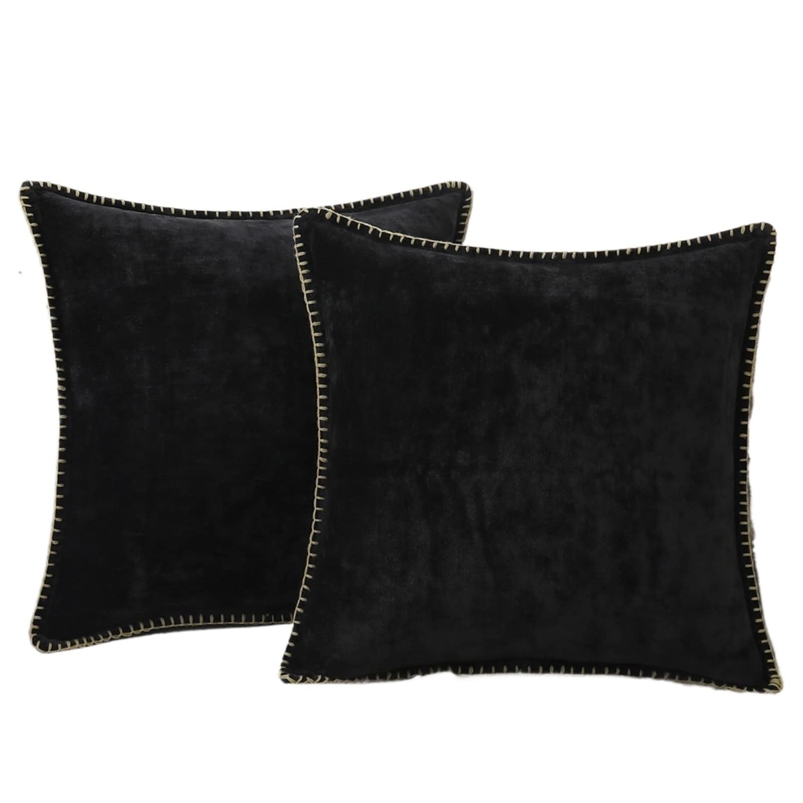 Fundas de Almohada de Pana, Funda de cojín Decorativa for sofá, hogar, Coche, Oficina, Hotel, 2 uds.(Black,26X26inch(66x66cm))
