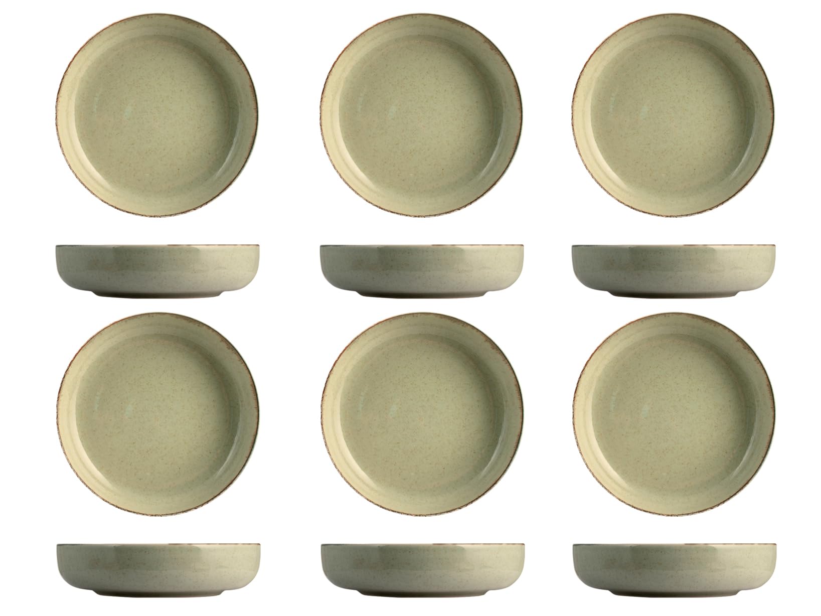 H&H Set 6 Piatti Fondi Pearl – Ø19 cm – Piatti in Porcellana Verde Eleganti e Resistenti – Ideali per Zuppe, Minestre e Primi Piatti – Lavabili in Lavastoviglie e Microonde