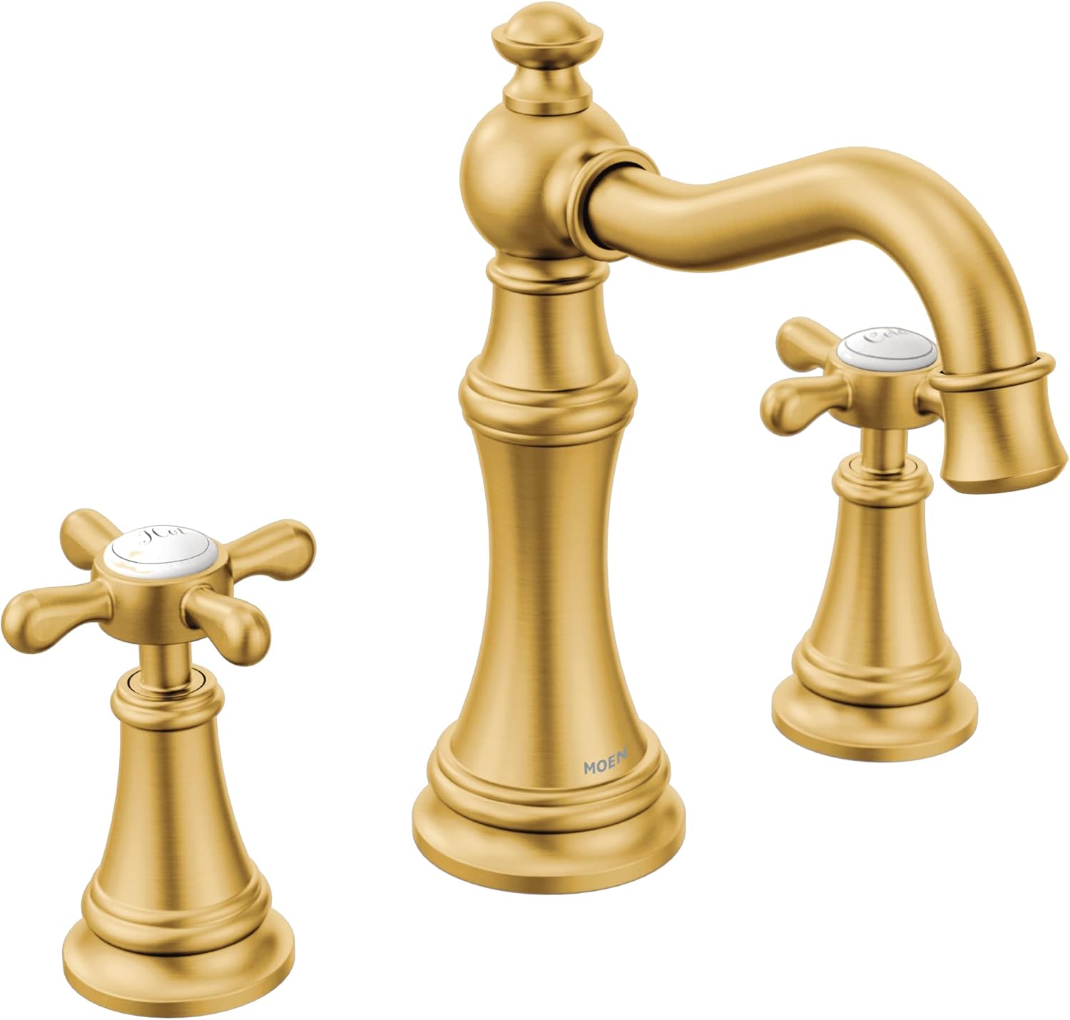 Moen TS42114BG-9000 Weymouth Two-Handle Widespread Bathroom Faucet with Cross Handles and Valve, Brushed Gold