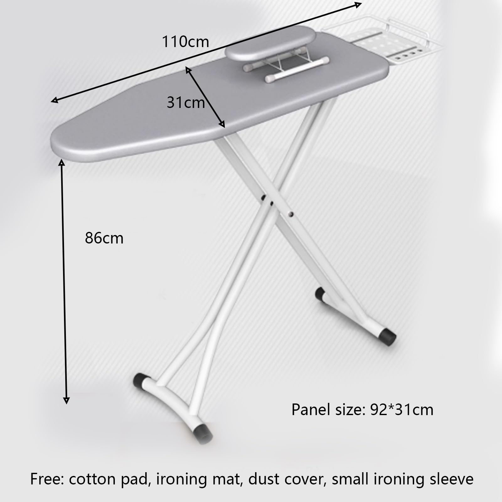 Tabla de Planchar Plegable Que Ahorra Espacio Diseño Móvil con Soporte para Plancha Viajes y Espacios Pequeños(110 * 31 * 86cm)