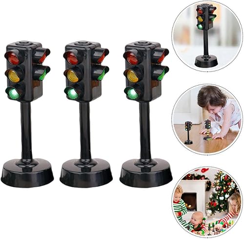 Miniatura 3 de STOBOK Luces de tráfico, 3 piezas de 1.8x1.8x4.3 in Señales de tráfico de juguete DIY Señales de tráfico Modelo Juguetes Niños Juguete de semáforo