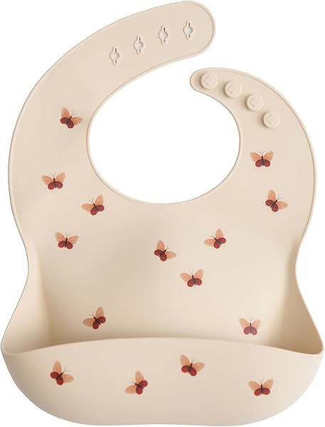 Mushie Baby Silicone Bib | Adjustable Fit Waterproof Bibs | Easy Wipe Baby Feeding Bibs | 4 Adjustable Sizes with Deep Front Pockets | 100% BPA and Phthalate Free - 1