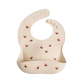 mushie Silicone Baby Bib | Adjustable Fit Waterproof Bibs (Butterflies)
