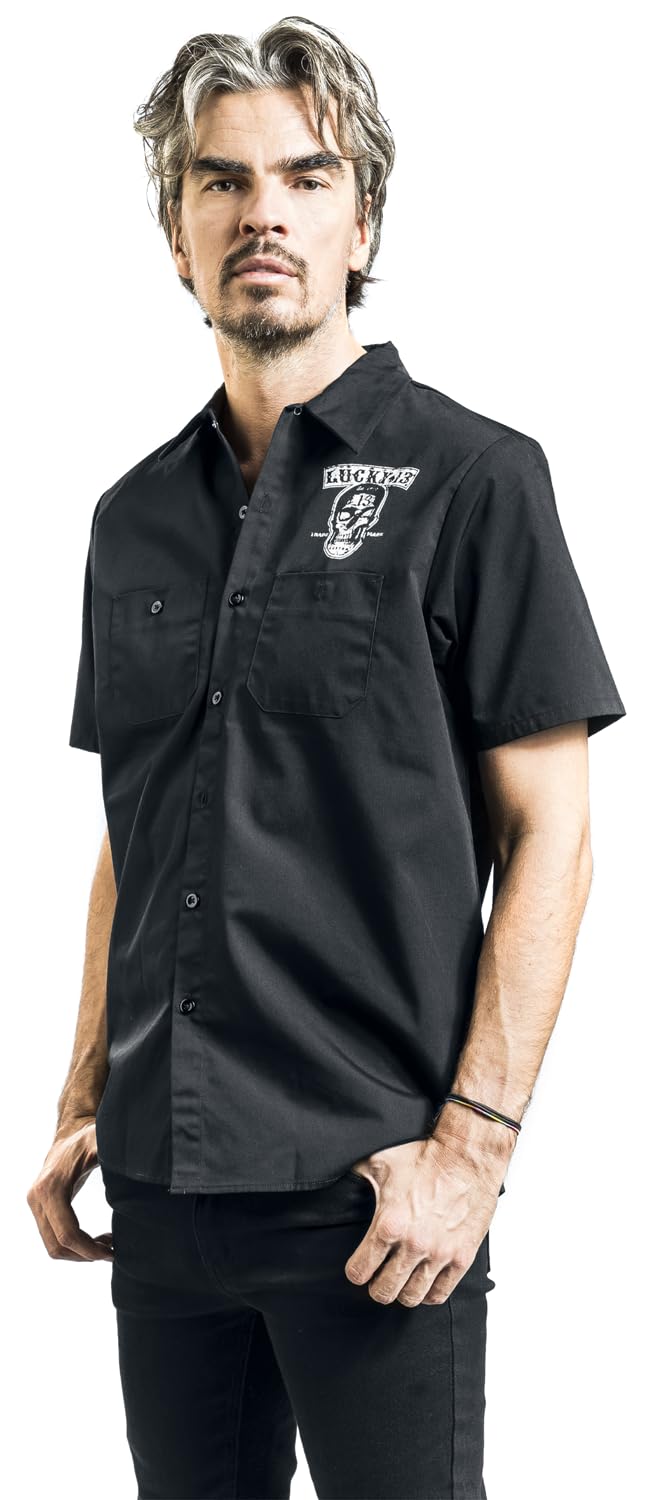 Lucky 13 Dual Chopper Hombre Camisa Manga Corta Negro 65% poliéster, 35% algodón Regular