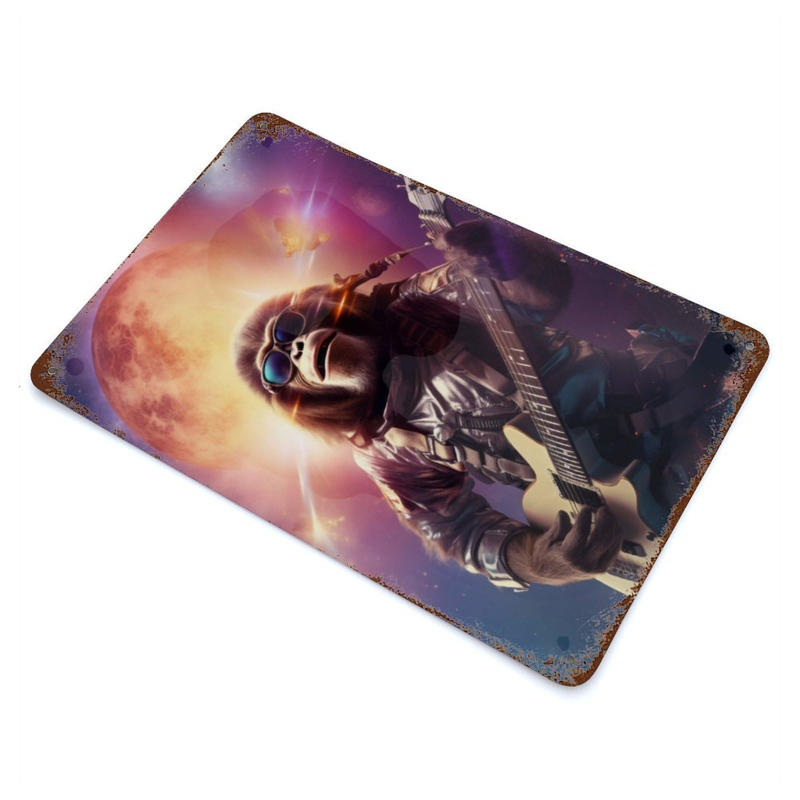 Chimpanzee Flying in Space Rusty Metal Tin Sign 11.8"x7.9", Industrial Home Decor for Garage, Pub Or Kitchen