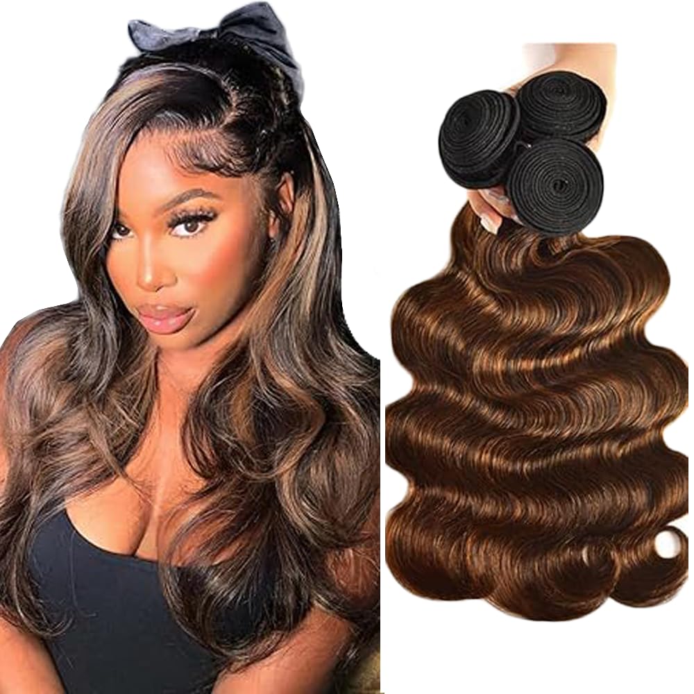 Perruque Dames Bundles Human Hiar Unprocessed Brazilian Virgin Body Wave Human Hair Extensions P430 Highlight Brown Cheveux Humains Bundle With Minimal Shedding Hair 12 14 16 Inch