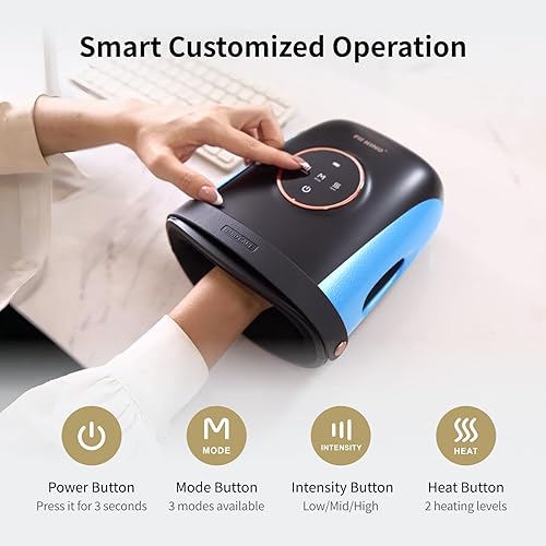 Miniatura 11 de FIT KING Masajeador de manos inalámbrico con compresión y calefacción, masaje envolvente de dedos para dolor de artritis y túnel carpiano, gran