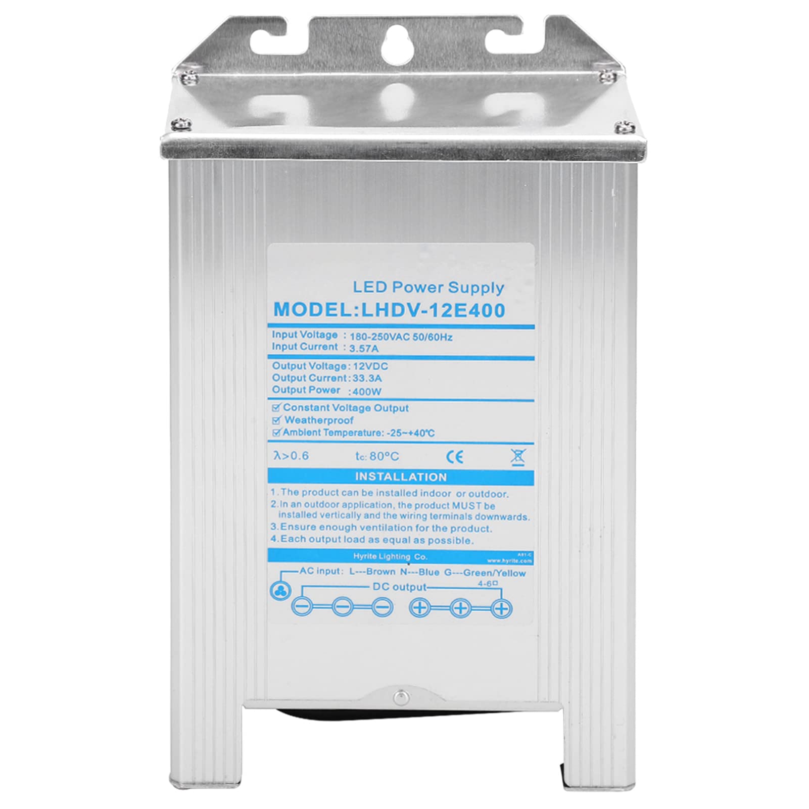 Alimentatore a commutazione impermeabile con driver LED in lega di alluminio, 400 W, con protezione da cortocircuito e sovracorrente, per moduli strisce LED, luci a punto (LHDV-12E400 12V)