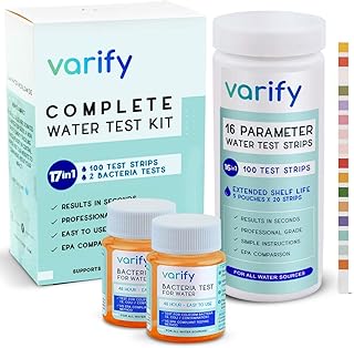 17 in 1 Premium Drinking Water Test Kit - 100 Strips + 2 Bacteria Tests - Home Water Quality Test - Well and Tap Water - Easy Testing for Lead, Bacteria, Hardness, Fluoride, pH, Iron, Copper and more!