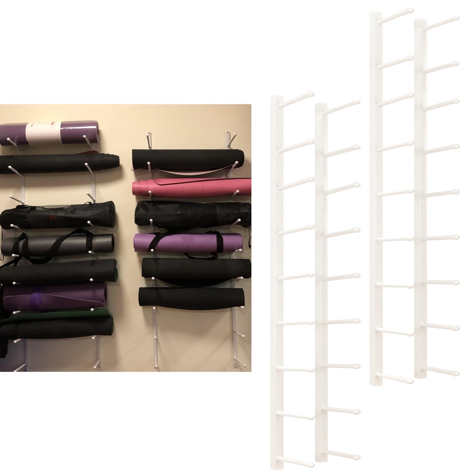 Yogamattenhalter 2er-Set Weißer Yogamattenhalter, Wand-Yogamatten-Organisation für Das Fitnessstudio zu Hause, Großes Yogamatten-Aufbewahrungsregal, Fitness-Organizer für Schaumstoffrollen