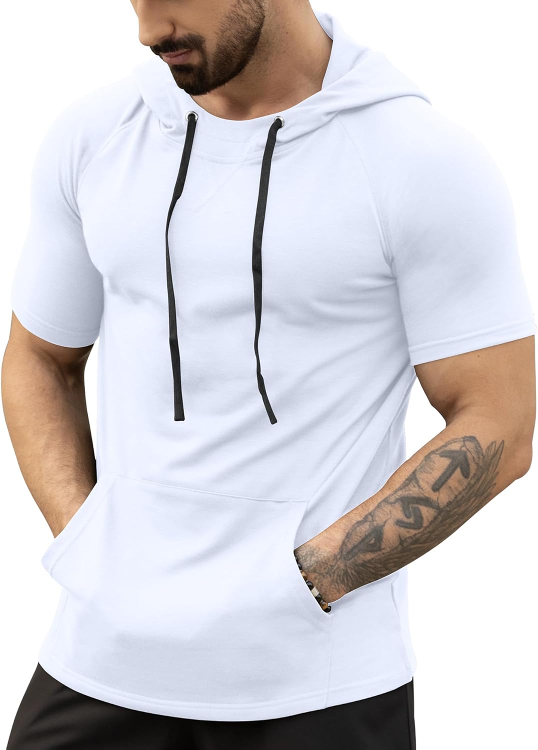 Aiyino Men’s Short Sleeve Hoodie Workout Gym Sweatshirt Muscle Fit Fashion Athletic Hoodies Pullover Hooded T-Shirts