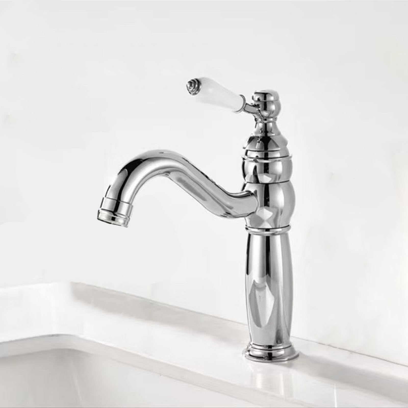 ZQFHSX Bathroom Basin Mixer Tap Sink Vintage Single Handle, Swivel Spout Hole Chrome Short